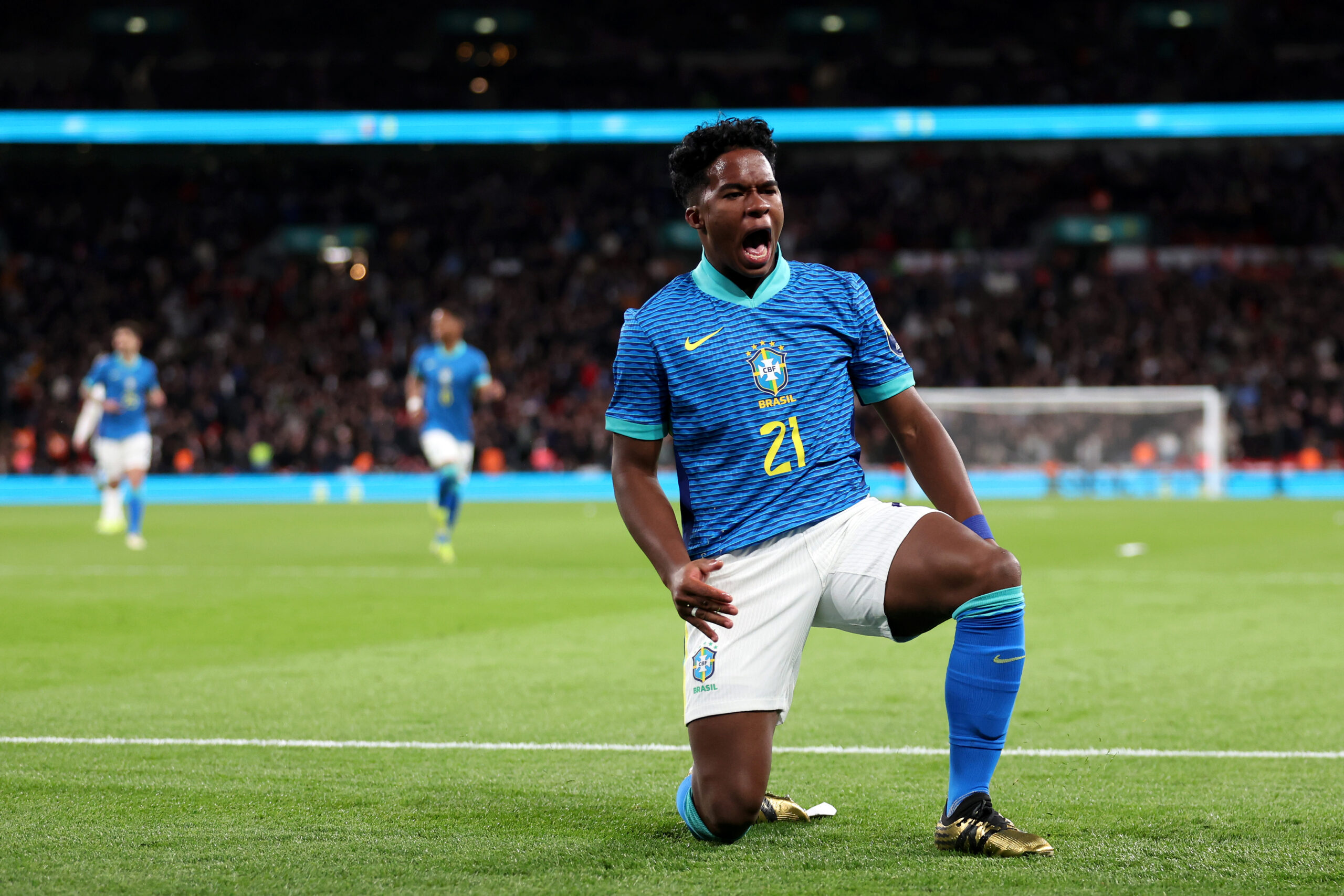 Endrick comemorando gol pela Seleção