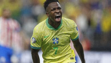 Vini Jr, do Brasil, na partida contra o Paraguaia na Copa América