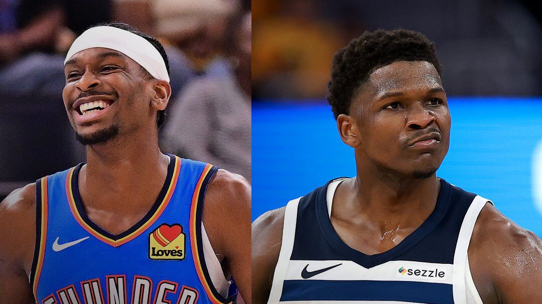 Shai e Anthony Edwards por OKC Thunder x Minnesota Timberwolves