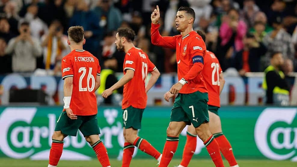 Cristiano Ronaldo comemorando seu gol por Portugal sobre a Alemanha - Divulgação / UEFA