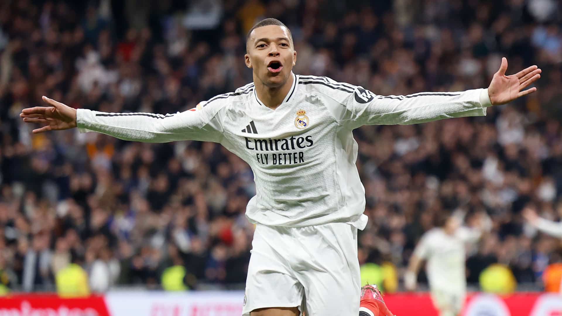 Mbappé comemorando gol pelo Real Madrid