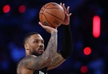 Damian Lillard em ação pelo torneio de 3 pontos da NBA